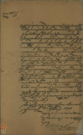 Surat nomor: 4365/3 tertangggal 25 April 1893 dari Raden Tumenggung Mangunjaya kepada Raden Tumen...