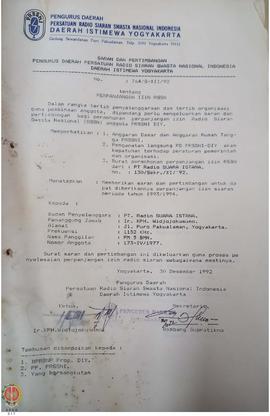 Bendel surat dari Pengurus Daerah Persatuan Rasio Siaran Swasta Nasional Indonesia Provinsi Daera...