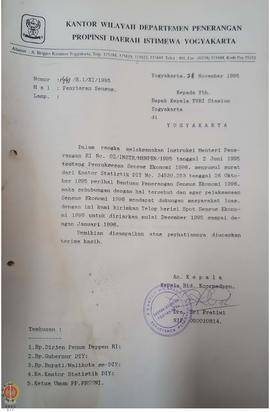 Berkas surat permohonan untuk menyiarkan kaset berisi Spot dan Langen Suara Sensus Ekonomi 1996 a...