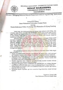 Berkas surat perihal laporan adanya aksi unjuk rasa yang dilakukan oleh mahasiswa  Daerah Istimew...