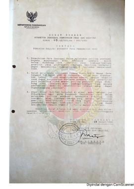 Surat Edaran Direktur Jenderal Pembinaan Pers dan Grafika Nomor : 03/SE/Ditjen-PPG/ 1991 tentang ...