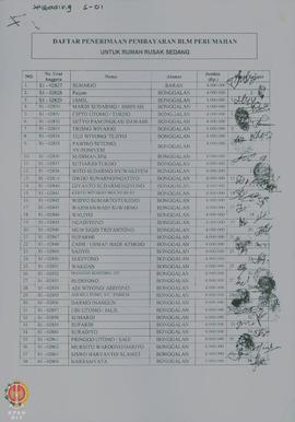 Daftar Penerimaan Pembayaran BLM (Bantuan Langsung Masyarakat) Perumahan untuk Rumah Rusak Sedang...