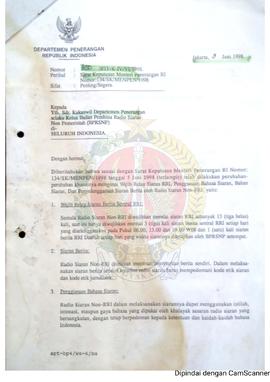 Surat dari Direktur Jenderal Radio Televisi Film Departemen Penerangan Republik Indonesia kepada ...