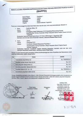 Berita Acara Penarikan/Penggunaan Dana Rehabilitasi/Rekonstruksi Rumah (BAPPD) Rusak Berat, Nama ...