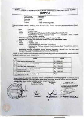 Berita Acara Penarikan/Penggunaan Dana Rehabilitasi/Rekonstruksi Rumah (BAPPD) Rusak Berat, Nama ...