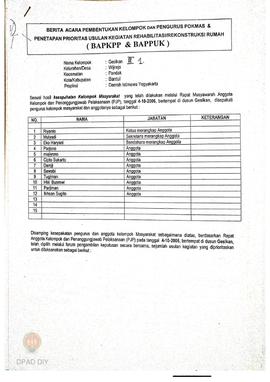 Berita Acara Pembentukan Kelompok dan Pengurus Kelompok Masyarakat dan Penetapan Prioritas Usulan...