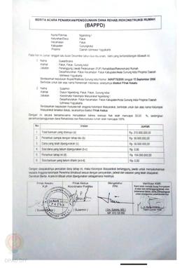 Berita Acara Penarikan/Penggunaan Dana Rehabilitasi/Rekonstruksi Rumah (BAPPD) Rusak Berat, Nama ...