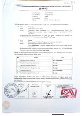 Berita Acara Penarikan/Penggunaan Dana Rehabilitasi/Rekonstruksi Rumah (BAPPD) Rusak Ringan, Nama...