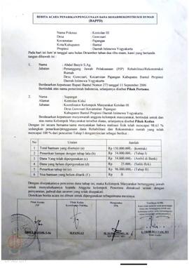 Berita Acara Penarikan/Penggunaan Dana Rehabilitasi/Rekonstruksi Rumah (BAPPD) Rusak Berat, Nama ...