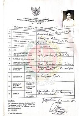 Data peserta penataran calon pengelola Simulasi P-4 Provinsi Daerah Istimewa Yogyakarta dari berb...
