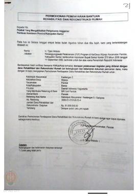 Permohonan Pembayaran Bantuan Rehabilitasi dan Rekonstruksi Rumah, Nama Kelompok Masyarakat Kwala...