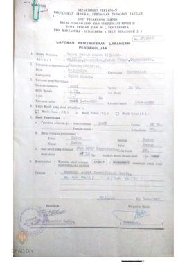 Laporan dari Balai Pengawasan dan Sertifikasi Benih II Jateng dan DIY tentang Pemeriksaan Lapanga...