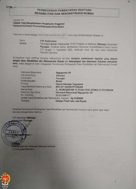 Berkas Laporan Kemajuan Penggunaan Dana Pekerjaan Rehabilitasi dan Rekonstruksi rumah Kelompok Ma...