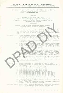 Surat Keputusan Kepala   Kantor Wilayah BPN Provinsiinsi DIY                   No  : 017/SK/HM/BP...
