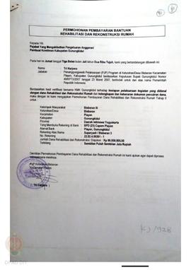 Permohonan Pembayaran Bantuan Rehabilitasi dan Rekonstruksi Rumah, Kelompok Masyarakat Bleberan I...