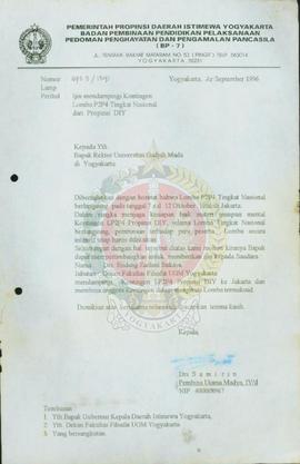 Surat dari Kepala BP-7 Pemerintah Provinsi Daerah Istimewa Yogyakarta kepada Rektor Universitas G...