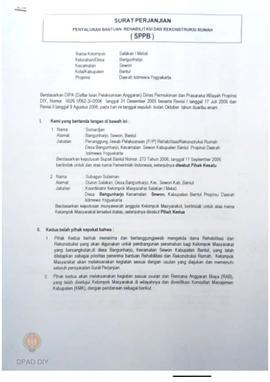 Surat Perjanjian Penyaluran Bantuan Rehabilitasi dan Rekonstruksi Rumah (SPPB),  Nama Kelompok Sa...