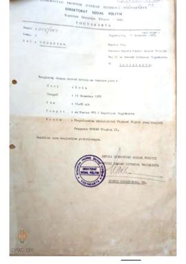 Surat undangan dari Direktorat Sosial Politik Pemerintah Provinsi DIY kepada Kepala Kantor Sosial...