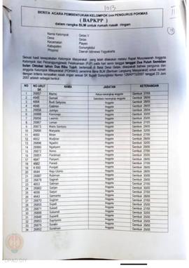 Berita Acara Pembentukan Kelompok dan Pengurus Kelompok Masyarakat dan Penetapan Prioritas Usulan...