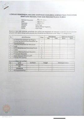 lembar Pengendalian dan Verifikasi Dokumen Administrasi Pencairan Bantuan Rehabilitasi dan Rekons...