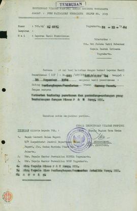 Surat dari Inspektorat Wilayah Propinsi DIY kepada Sri Paduka Wakil Gubernur DIY perihal laporan ...