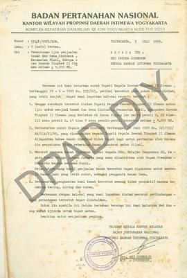 Surat Pejabat Kepala Kantor Wilayah Badan Pertanahan Nasional Propinsi DIY kepada Sri Paduka Waki...