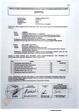Berita Acara Penarikan/Penggunaan Dana Rehabilitasi/Rekonstruksi Rumah (BAPPD) Rusak Ringan, Nama...