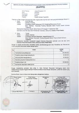 Berita Acara Penarikan/Penggunaan Dana Rehabilitasi/Rekonstruksi Rumah (BAPPD) Rusak Berat, Nama ...