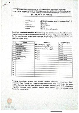 Berita Acara Pembentukan Kelompok dan Pengurus Kelompok Masyarakat dan Penetapan Prioritas Usulan...