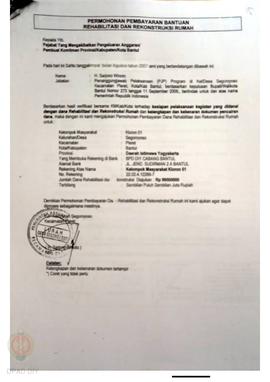 Permohonan Pembayaran Bantuan Rehabilitasi dan Rekonstruksi Rumah, Nama Kelompok Masyarakat Kloro...