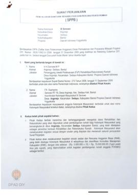 Surat Perjanjian Penyaluran Bantuan Rehabilitasi dan Rekonstruksi Rumah (SPPB), Nama Kelompok Mas...