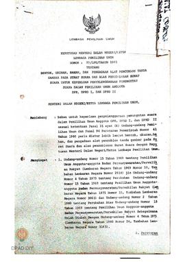 Keputusan Menteri Dalam Negeri/ Ketua LPU Nomor 77/ LPU/ tahun 1981 tentang bentuk,  ukuran, baha...