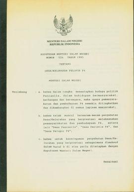 Keputusan Menteri Dalam Negeri Nomor : 134 tahun 1995 tentang Desa/Kelurahan Pelopor P-4.