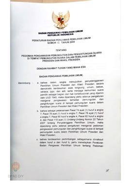 Peraturan Badan Pengawas Pemilihan Umum No. 11 Tahun 2009 tentang  Pedoman Pengawasan Pemungutan ...