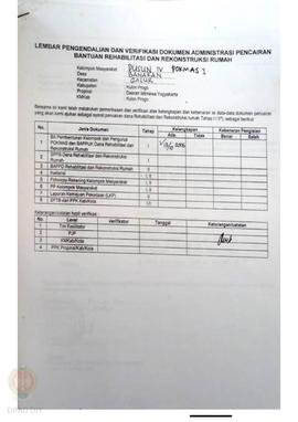 lembar Pengendalian dan Verifikasi Dokumen Administrasi Pencairan Bantuan Rehabilitasi dan Rekons...