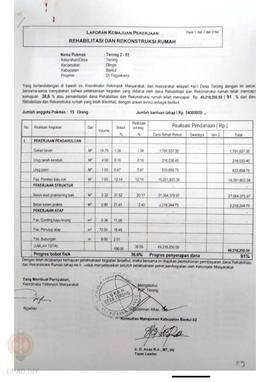 Laporan Kemajuan Pekerjaan Rehabilitasi dan Rekonstruksi Rumah,  Nama Kelompok Masyarakat Terong ...