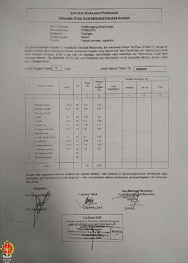 Berkas Laporan Kemajuan Penggunaan Dana Pekerjaan Rehabilitasi dan Rekonstruksi rumah Kelompok Ma...