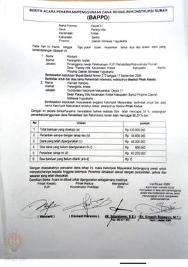 Berita Acara Penarikan/Penggunaan Dana Rehabilitasi/Rekonstruksi Rumah (BAPPD) Rusak Berat, Nama ...