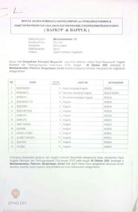 Berita Acara Pembentukan Kelompok dan Pengurus POKMAS & Penetapan prioritas usulan kegiatan R...