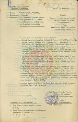 Usul pemberhentian dengan hormat atas nama Sdr, Dra. Sri Soebarini pada Kantor Sub Direktorat Per...