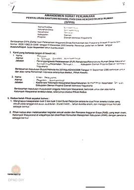 Amandemen Surat Perjanjian Penyaluran Bantuan Rehabilitasi dan Rekonstruksi Rumah (SPPB),  Nama K...