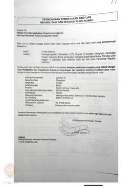 Permohonan Pembayaran Bantuan Rehabilitasi dan Rekonstruksi Rumah, Nama Kelompok Masyarakat Dalem...