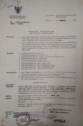 Bendel Kutipan Surat Keputusan Menteri Penerangan Republik Indonesia Nomor : 69/ SK.JP/BK/1989 me...