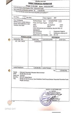 Surat Perintah Pencairan Dana kepada Kelompok Masyarakat Kabupaten Bantul untuk Belanja Lain-lain...