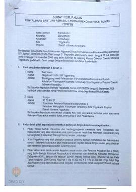 Surat Perjanjian Penyaluran Bantuan Rehabilitasi Dan Rekonstruksi Rumah(SPPB) kriteria rusak seda...