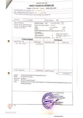 Surat Perintah Pencairan Dana kepada Kelompok Masyarakat Kota Yogyakarta untuk Belanja Lain-lain ...