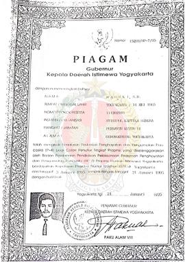 Berkas perorangan/personal file berupa Program telah mengikuti Penataran P-4 tingkat Provinsi ata...