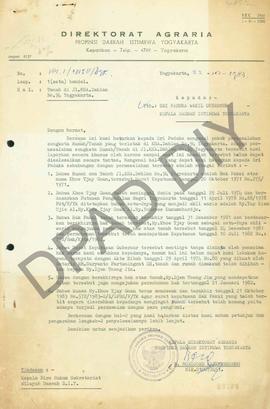 Surat dari Agraria kpada Wakil Gubernur . DIY. ttg sengketa tanah di jln.KHA. Daahlan No.  94 Yog...