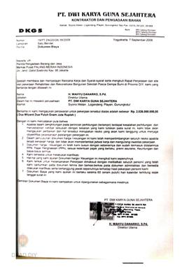 Dokumen penawaran biaya pekerjaan rehabilitasi dan rekonstruksi bangunan sekolah pasca gempa DIY ...