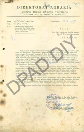 Surat Wakil Gubernur DIY kepada Kepala Biro Hukum Organisasi dan Ketatalaksanaan Setwilda DIY ten...